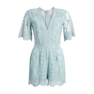 Socialite Plunging Lace Romper in Mint, XS GUC
